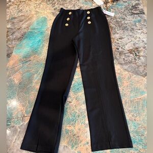 Black High-Waisted Trousers with Gold Button Accents